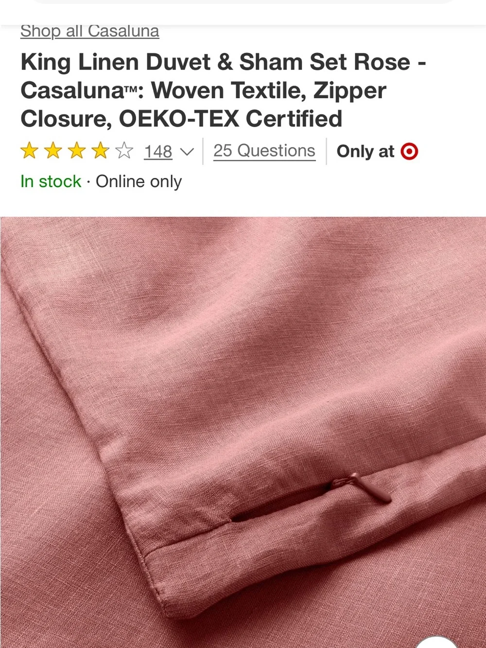 Casaluna Linen Duvet Cover & Shams in Rose Pink